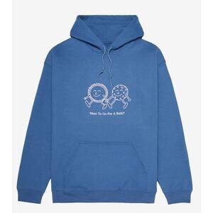 Lonely Ghost Go For a Walk Hoodie Blue Graphic Pullover Sweatshirt Small Cozy